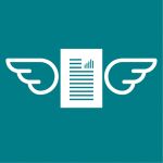 Icon gedrucktes Dokument mit Flügeln