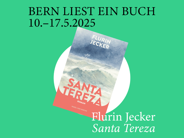 Bern liest "Santa Tereza" von Flurin Jecker. Das Buch vor grünem Hintergrund.