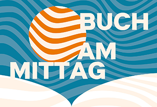Schriftzug "Buch am Mittag", grafische Darstellung von Sonne und Buch