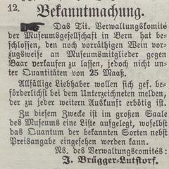 Anzeige im Intelligenzblatt der Stadt Bern, 3. März 1869.